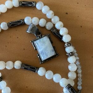 Rainbow Moonstone pendant and beads with silver accents. Laborite
